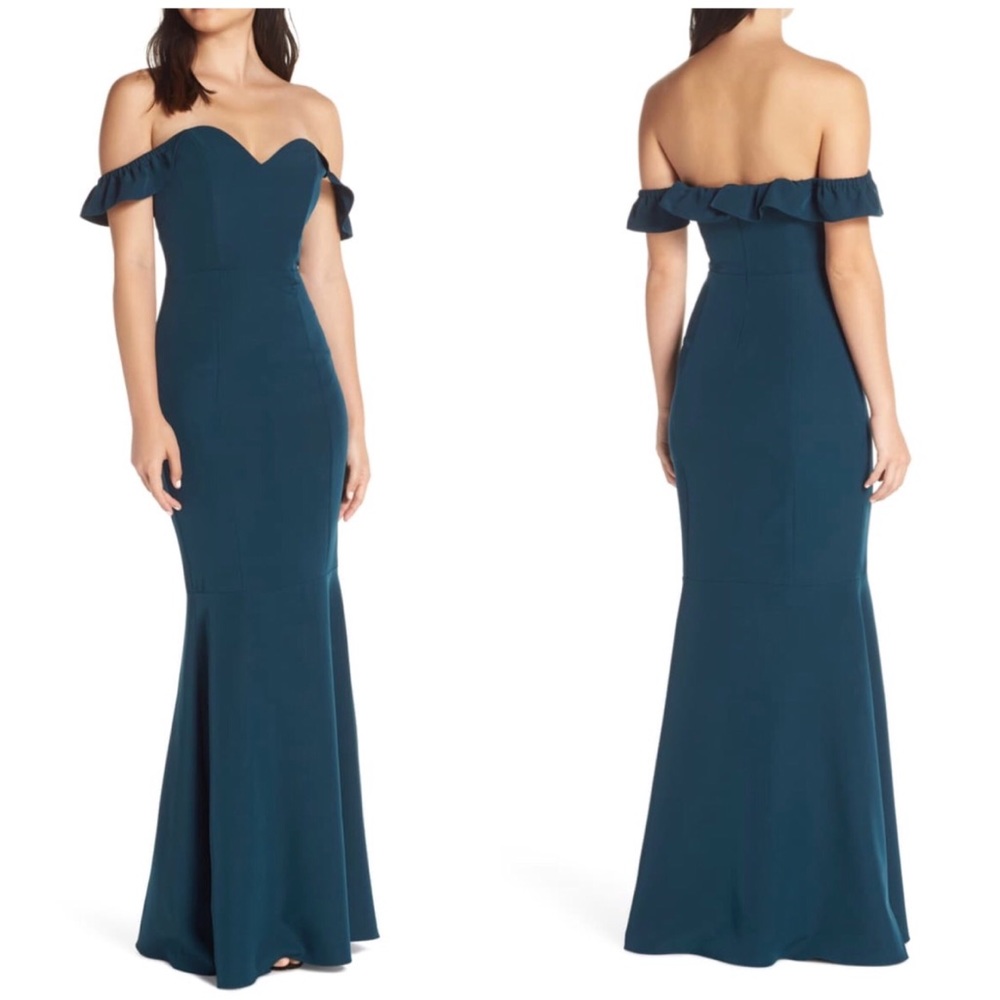 WAYF The Gabriella Strapless Teal Turquoise Trumpet Gown XS NEW